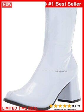 Womens White PU Matte Mid-Calf Halloween Go-Go Dancer Booties